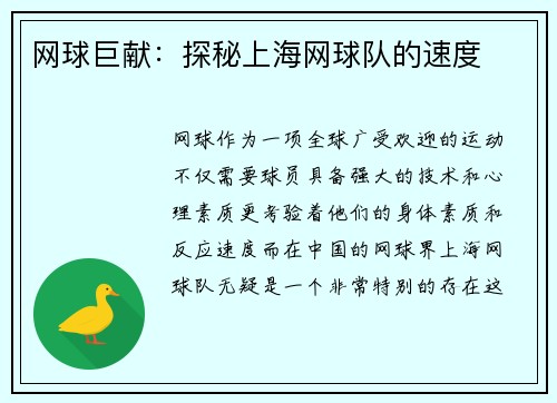 网球巨献：探秘上海网球队的速度