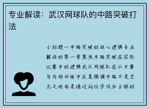 专业解读：武汉网球队的中路突破打法