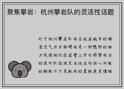 聚焦攀岩：杭州攀岩队的灵活性话题