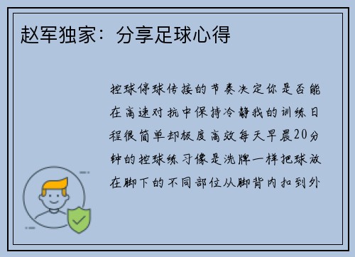 赵军独家：分享足球心得